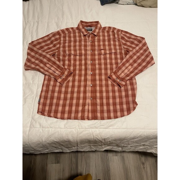 Simms Men’s Longsleeve Snap Button Shirt Outdoor Mesh Fishing Orange Plaid L - Picture 2 of 9